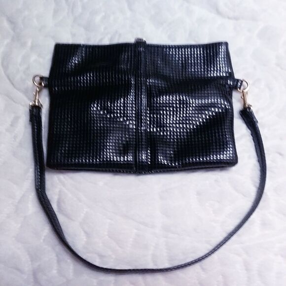 Jazzd Convertible Foldover Purse Clutch Wristlet Black Textured Vegan Leather - Picture 3 of 5